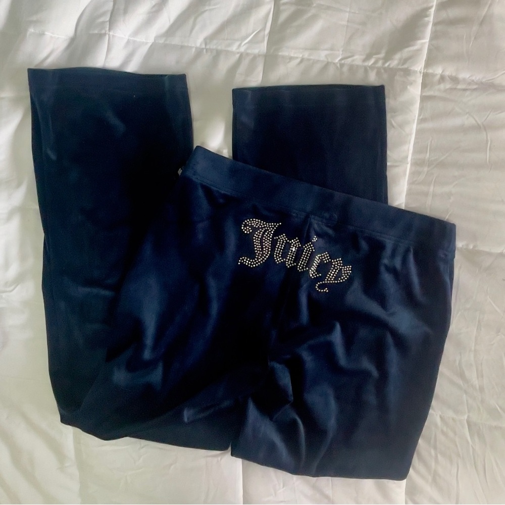 Juicy Couture Navy Blue Rhinestone Logo Track Pants